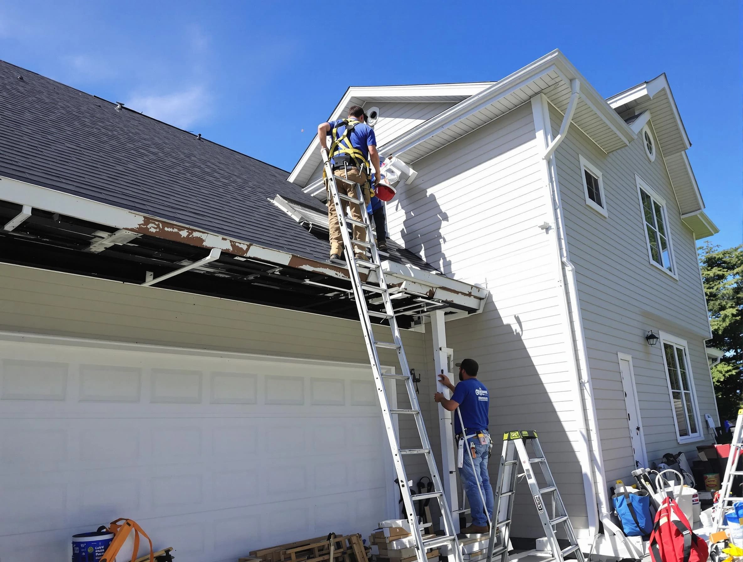 Newly replaced gutters by Wickliffe Roofing Company in Wickliffe, OH