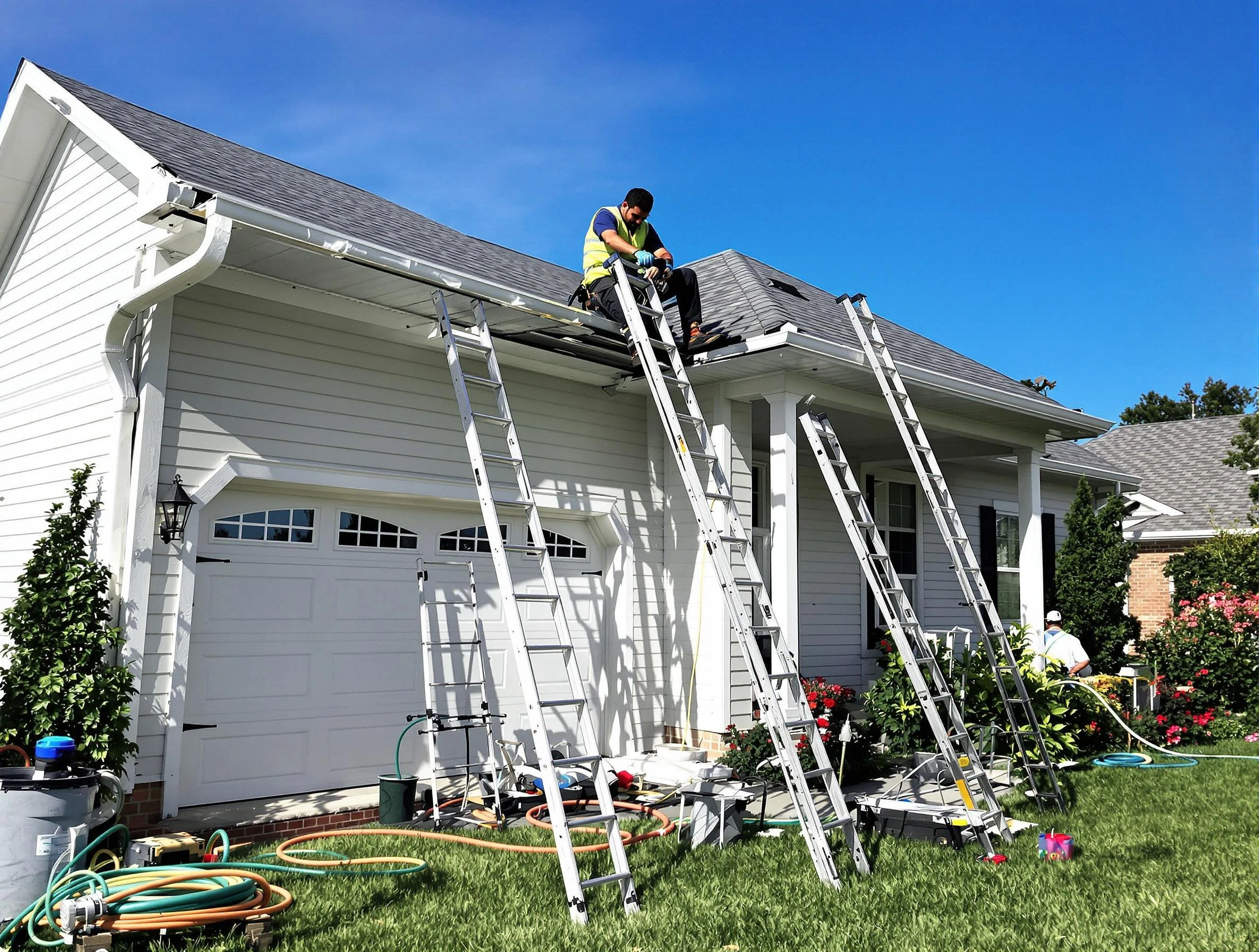 Removal of old gutters by Wickliffe Roofing Company to install new system in Wickliffe, OH