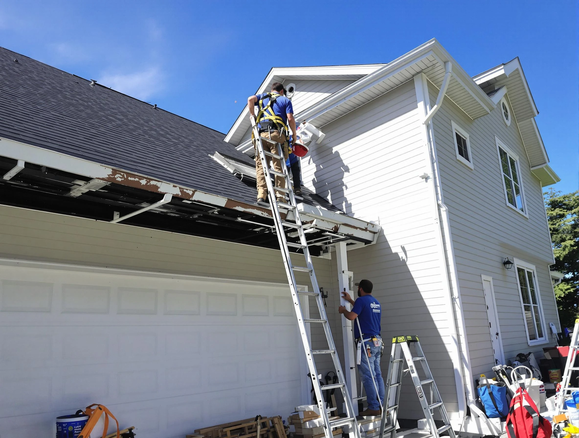 Newly replaced gutters by Wickliffe Roofing Company in Wickliffe, OH